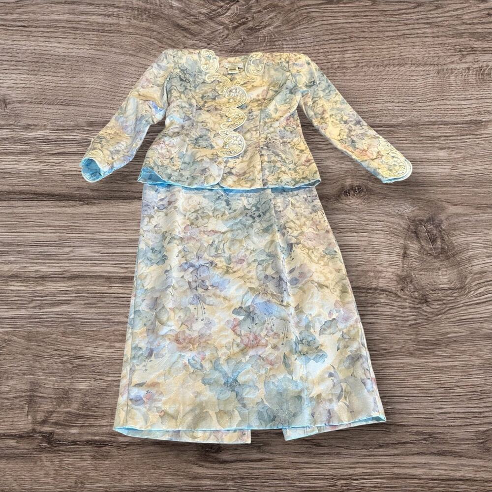Vintage Scott McClintock Pastel Brocade & Lace Skirt Suit Maxi Size 6
